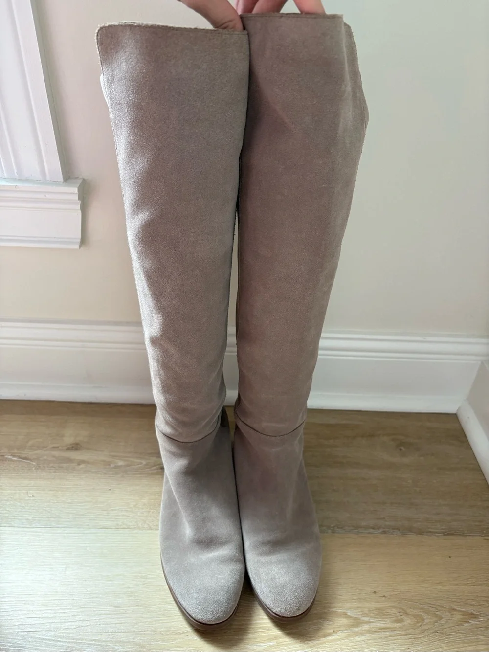 Sole Society Over-the-Knee Suede Boots in Taupe